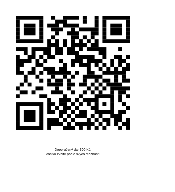 QR kód pro dar 500 Kč na transparentní účet Majáku pro Tebe